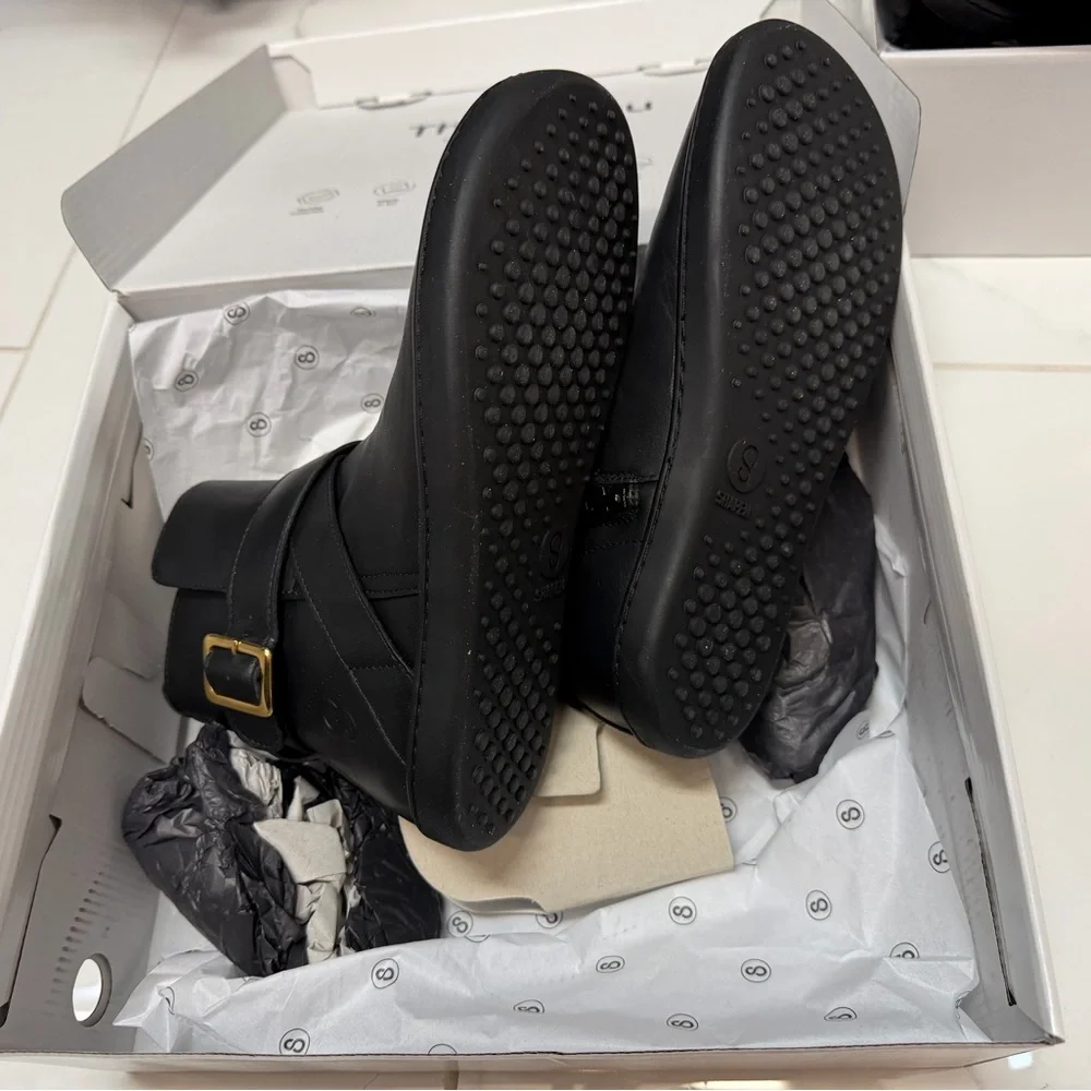 Shapen Barefoot Black Ankle Boots with Gold Buckle - wide and extra wide fit - Picture 4 of 10